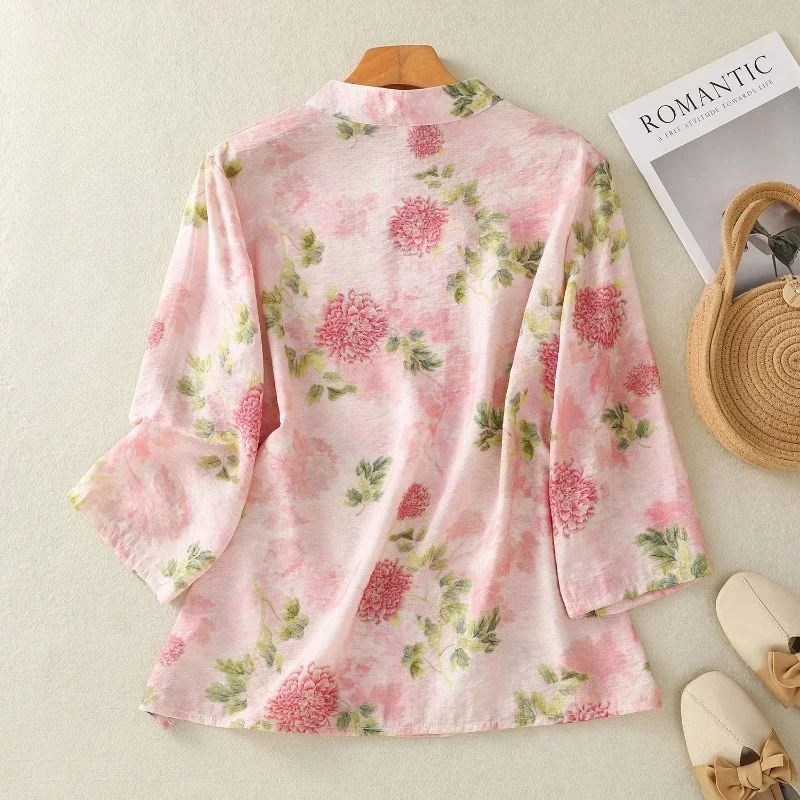 Женские хлопковые блузки в китайском стиле из конопли летние женские рубашки