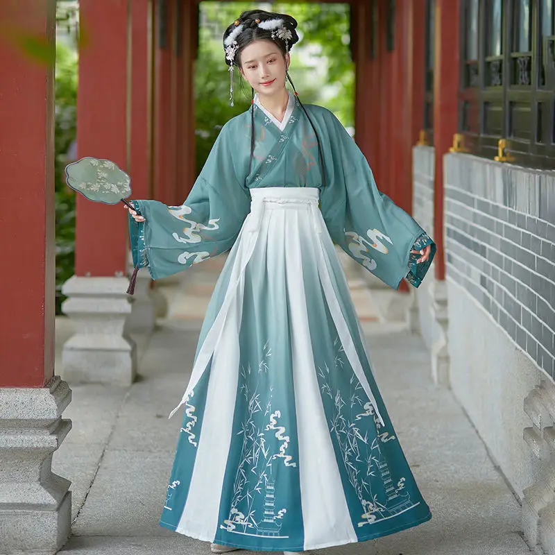 

Bamboo Hanfu Women's Authentic Original Chinese Style Waist Length Cross Collar Commute Summer Full Set of Fairy Dress Cosplay