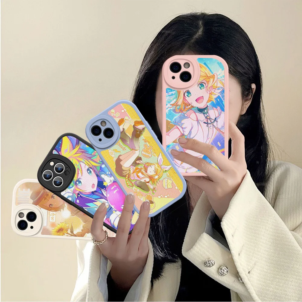 K-KagamineS Rin Len Phone Case Hard Leather For IPhone 16 15 14 13 12 Mini 11 Pro Max Xs X Xr 7 8 Plus Fundas