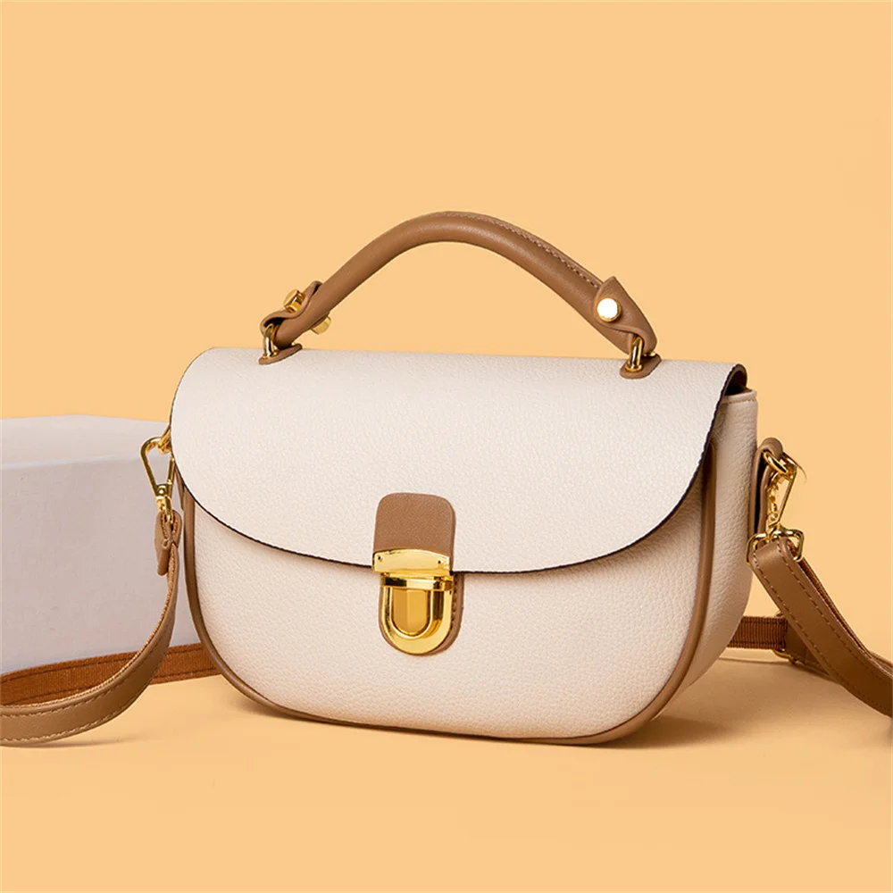 

Creative half round saddle bag leather popular women's bag color matching single shoulder bag pig nose buckle small square bag