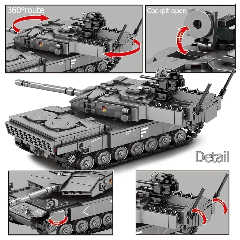 Военный M1A2 строительный блок Леопардовый основной боевой танк Вторая мировая