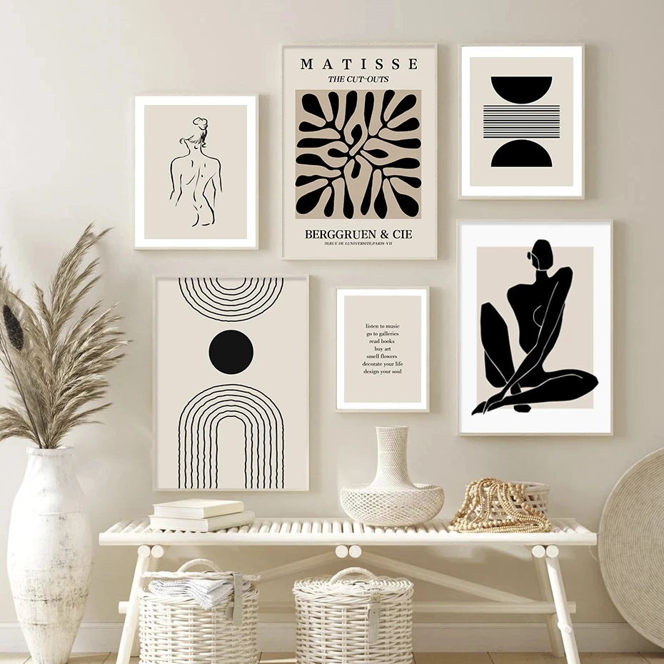 

Home Decor Prints Painting HD Matisse Body Line Pictures Wall Art HD Modular Canvas Leaf Boho Poster Bedside Background No Frame