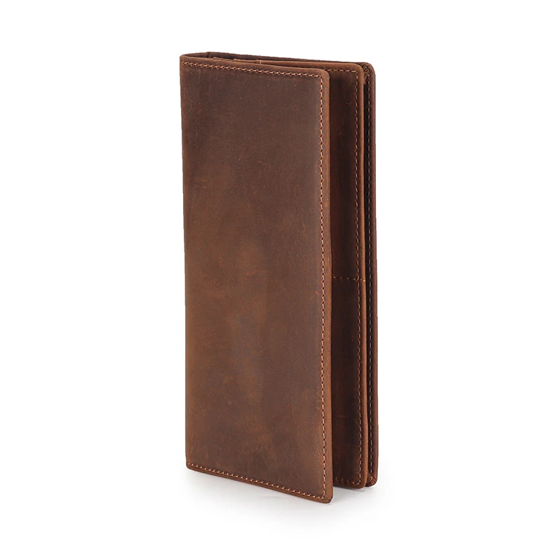 2022 New Vintage Crazy Horse Leather Men's Long Leather Wallet Handbag Inner and Outer Leather Large Capacity Cowhide Wallet Bag