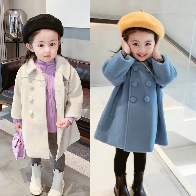 

Winter Jackets Coats Girls Woolen Double-breasted Baby Girls Trench Coat Autumn Kids Outerwear Jackets Coats Wool Coat Overcoat