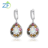 gz zongfa 100 925 sterling silver opal drop earrings for women 1 5 carats natural colorful opal tourmaline earring fine jewelry
