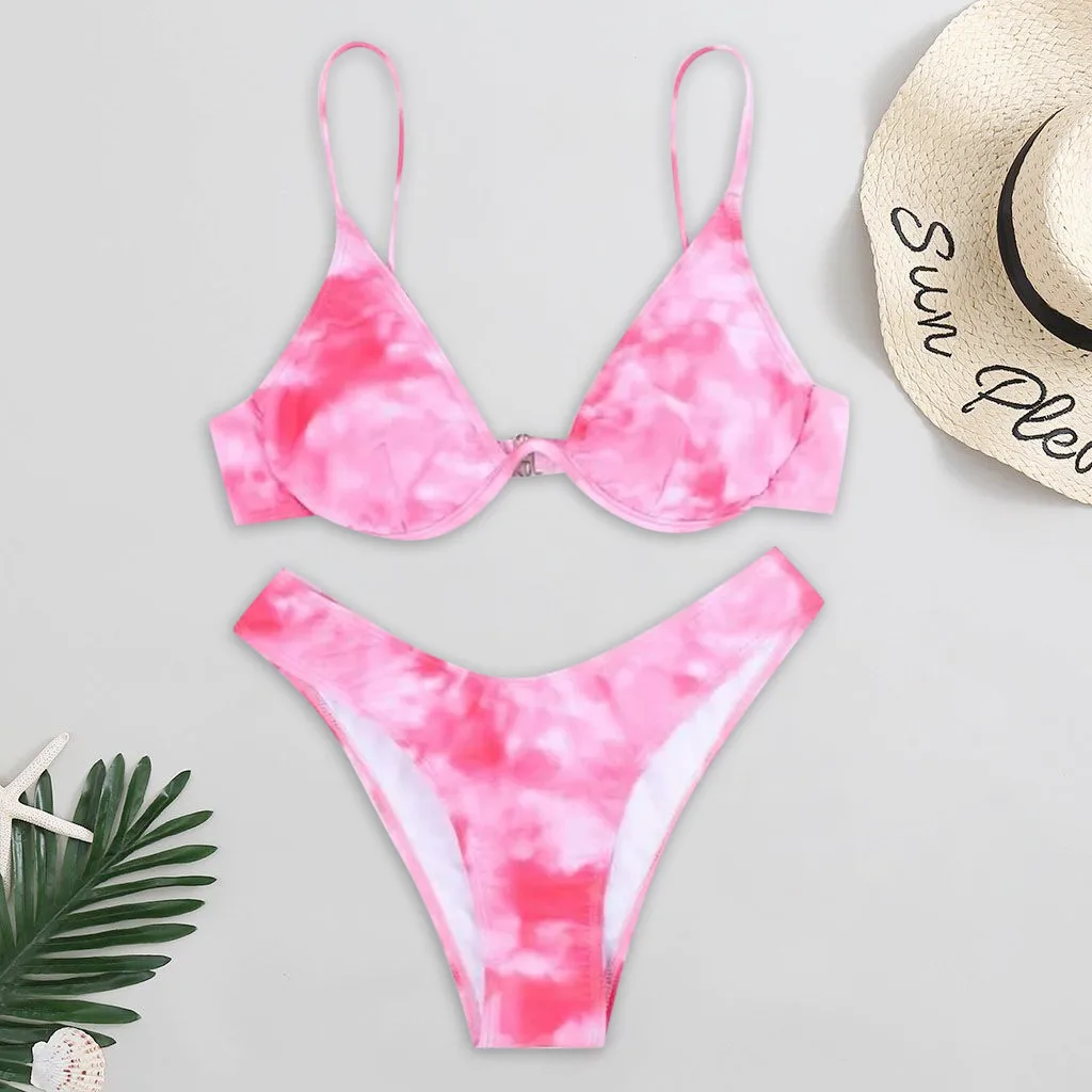 

Padded Sexy Bikini Ladies Tie-dye Push Up Bra High Waist Swimsuit Swimwear Women Strap Beachwear Two Pieces Set Bathing Suit#F