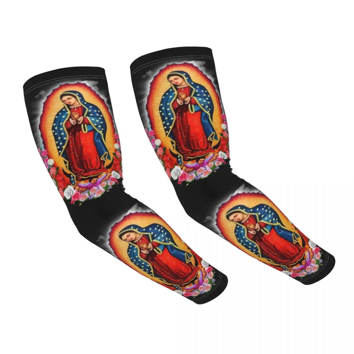 

Custom Virgin Mary Of Guadalupe Sun UV Protection Arm Sleeves Men Women Athletic Sports Mexico Catholic Saint Tattoo Cover Up