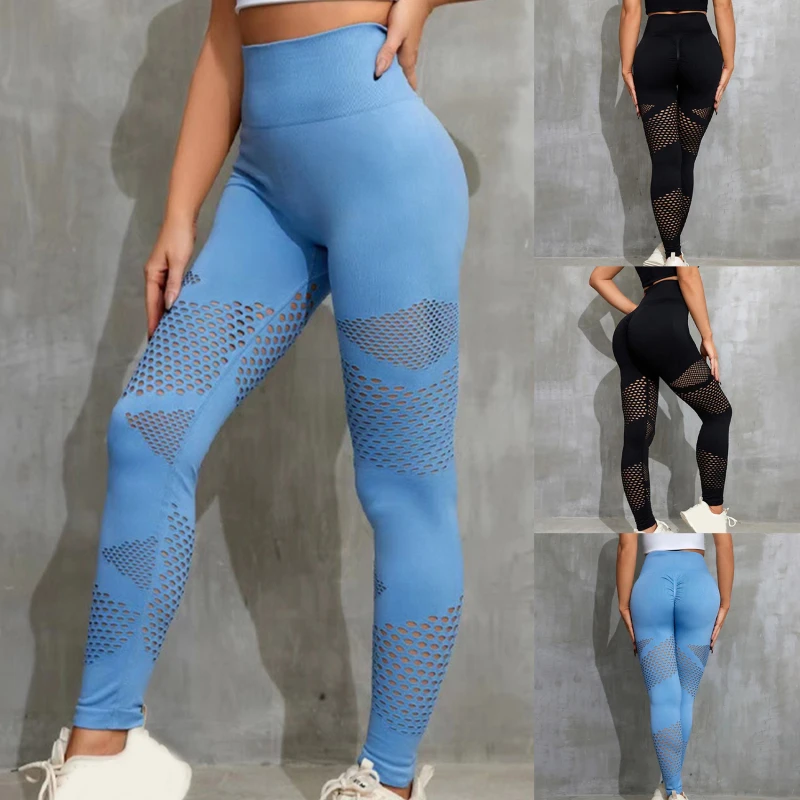 

Women Fitness Leggings Sexy Hollow Stripe Seamless Leggings Gym Yoga Pants High Waist Yoga Pants Sports Female Clothing