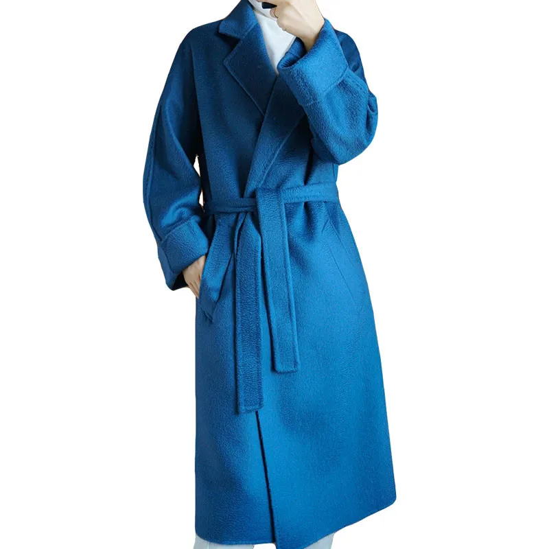 

Женское длинное пальто с поясом, пальто из 2020 натуральной шерсти с волнистой оборкой, верхняя одежда, P251, для зимы, 100%