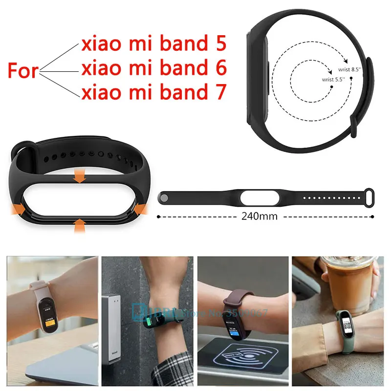 Ремешок для Mi Band 5 6 7 Xiaomi 5/6/7 сменный мягкий силиконовый ремешок наручных часов 4