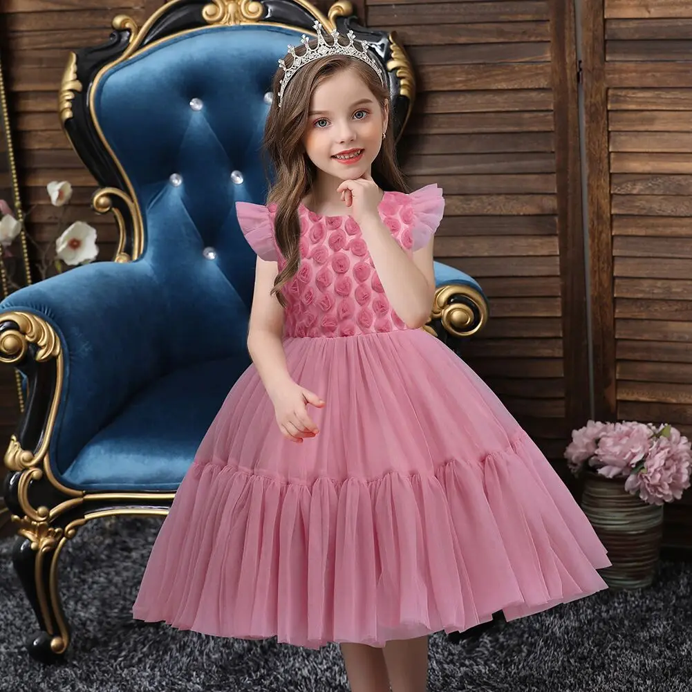 

Korean Style Flower Girls Bridesmaid Dress Pink Party Dresses Baby for 2 Years Old Lovlely Tutu Dress for Birthday Party