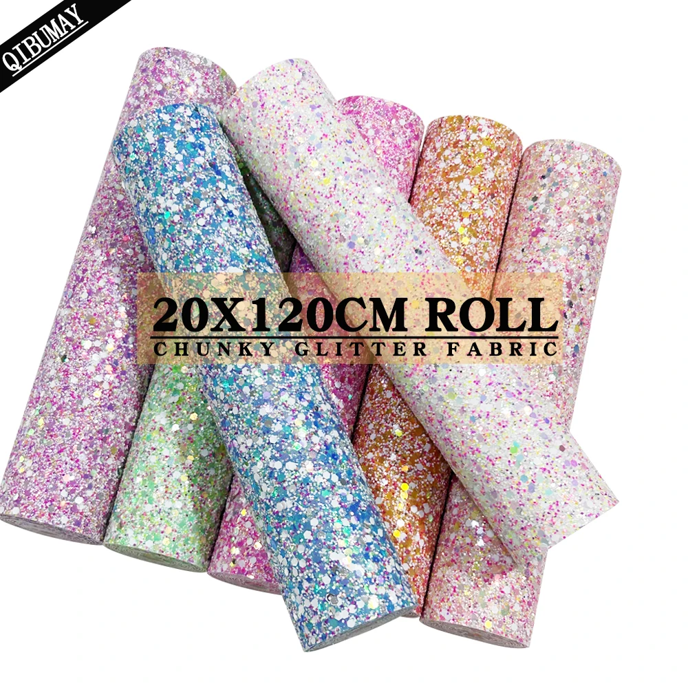 

QIBU 50x120cm Chunky Glitter Fabric Roll Colorful Sequin Faux Leather DIY Hairbow Accessories Bag Wall Decoration Craft Material