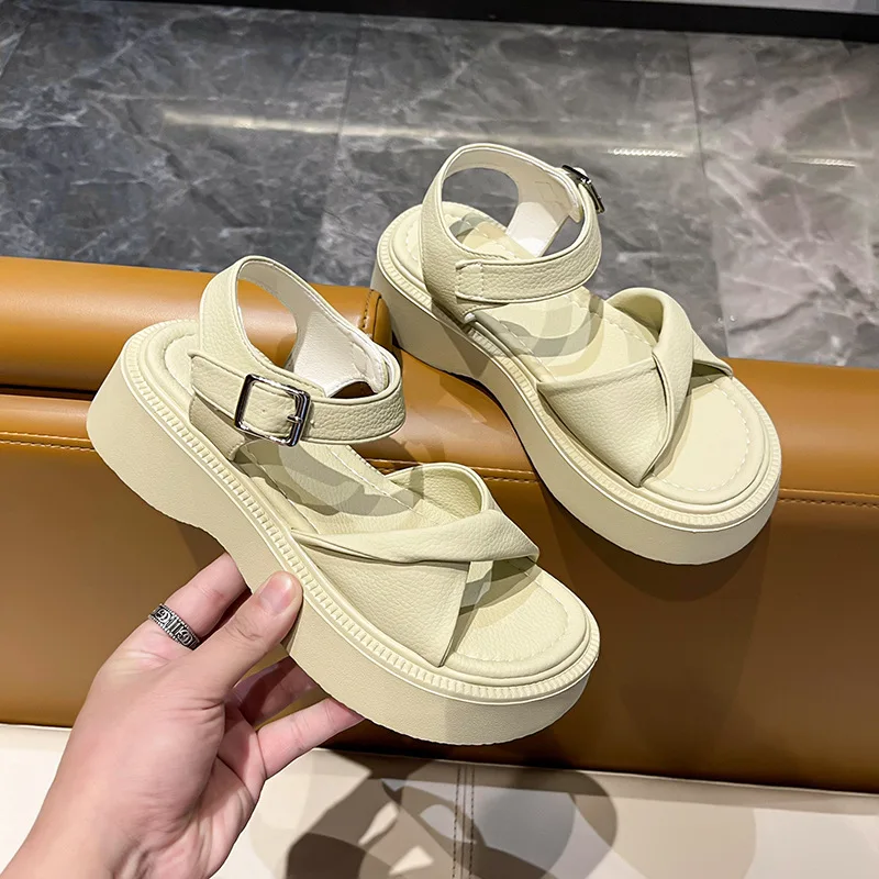 Black Platform Sandals Soft All-Match Med Clogs With Heel Female Shoe 2023 Summer Womens Wedges Espadrilles Gladiator Medium Thi