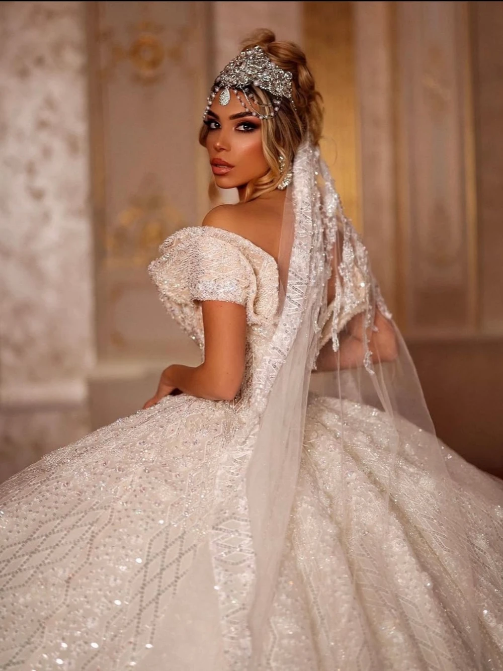 Блестящее свадебное платье принцессы с V-образным вырезом модное кружевное