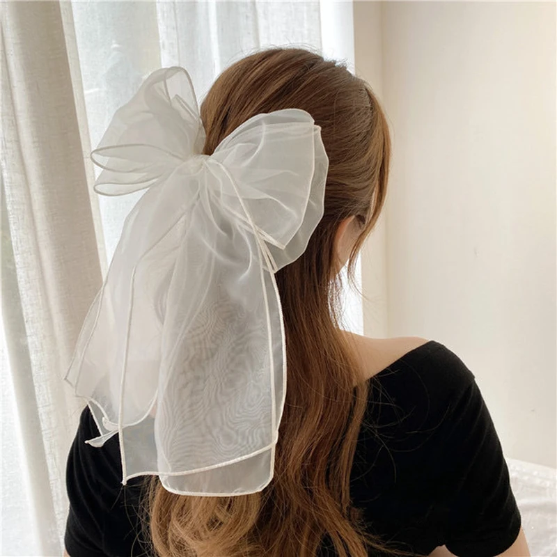 

2023 Summer Fashion Mesh Bow Hairpins Side Clip Solid Color Hair Claw Temperament Hair Clips Women Girls Hair Accessories