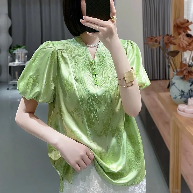 Boutique Rayon Embroidery Chinese Women Summer Shirts