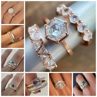 3pcsset trendy geometric cubic zircon wedding ring set for women party engagement jewelry copper hand accessories ring set