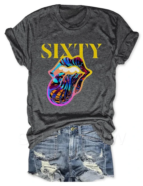

Rheaclot The Rolling Stones Sixty Women's Summer Tops Graphic T-shirt Round Neck Tee