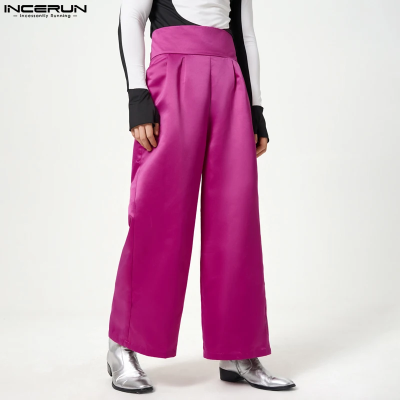 

INCERUN Fashion Men Pants Solid Color High Waist Streetwear Loose Party Straight Trousers Men 2023 Joggers Casual Pantalon S-5XL