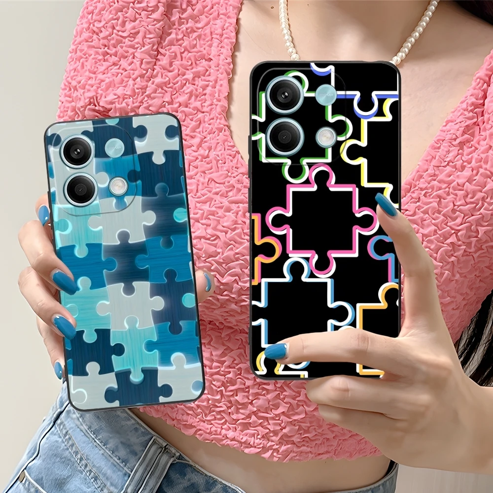 Puzzle Pretty Fashion Mobile Cell Phone Case for Xiaomi Redmi Note 13 12 11 10 9 8 7 6 S A Pro Lite Plus 5G Black Cover Shell