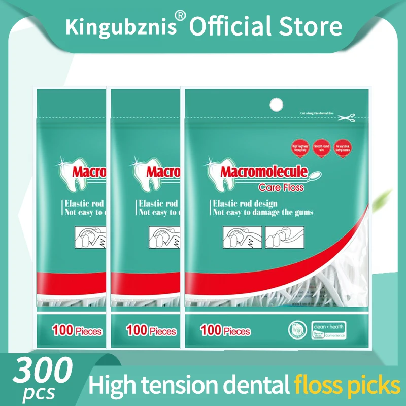 Kingubznis 300PCS Dental Floss Picks Clean Between Teeth Flosser Toothpicks Travel Portable Zip Bag Disposable Toothbrush