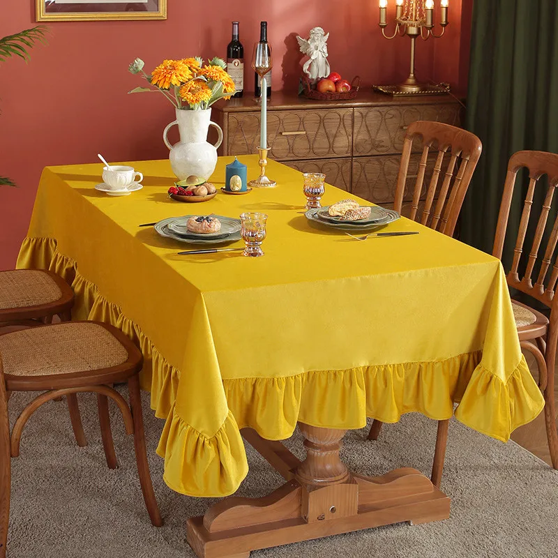 

Flounce Stitching Velvet Fabric Table Cloth Washable Tablecloth for Wedding Party Dining Banquet Decoration Luxuriou Table Cover