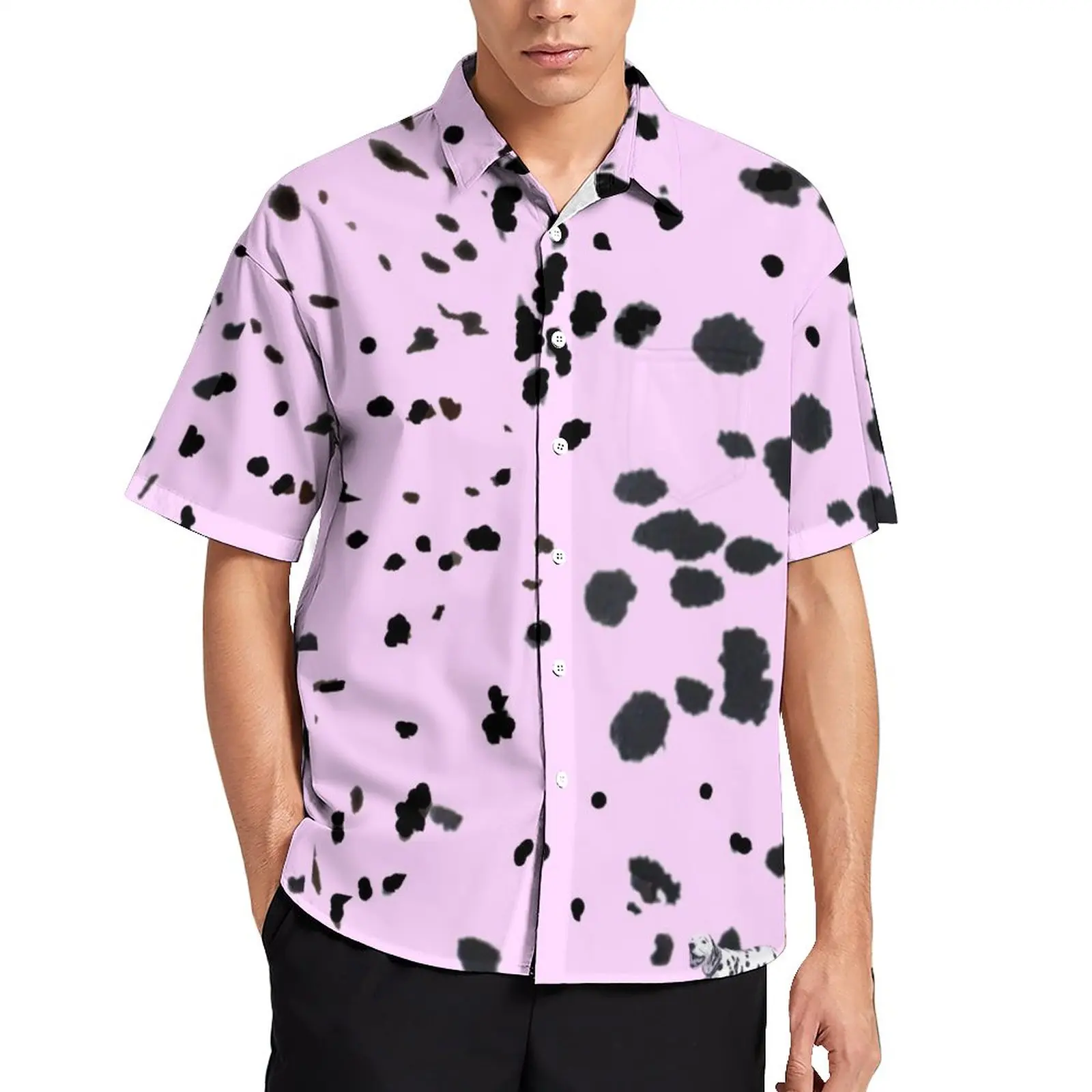 

Pink Dalmatian Print Beach Shirt Polka Dots Hawaiian Casual Shirts Man Funny Blouses Short Sleeve Graphic Top Plus Size 4XL