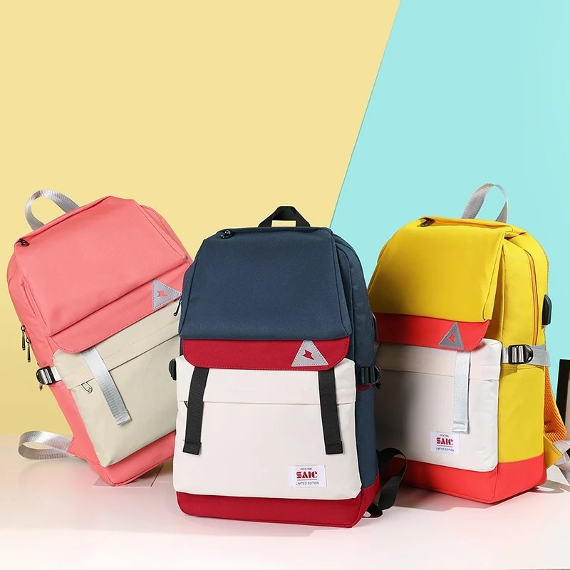 

2023 Mew Girl's Schoolbag Patchwork Backpacks For Teenager USB Charging Waterproof School Backpack Large Capacity Travel Bag