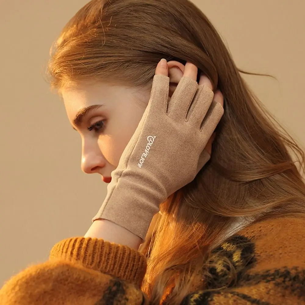 

Осенне-зимние оригинальные немецкие бархатные перчатки, короткие рукавицы с полупальцами, новые теплые перчатки для вождения с полупальца...