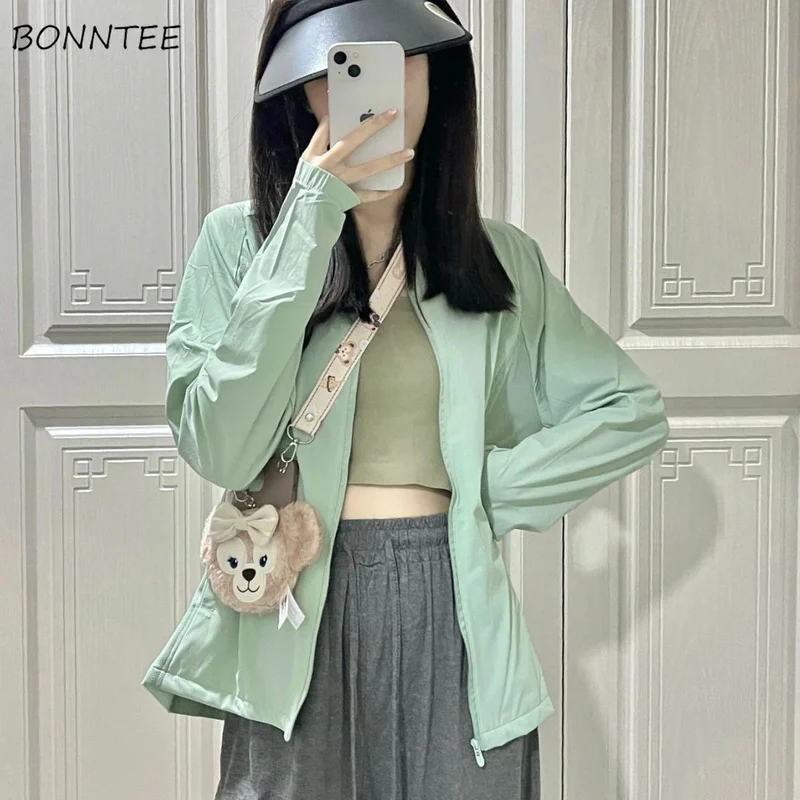 

Jackets Women Preppy Style Summer Daily Chic Pure Color Female Leisure All-match Holiday Prevalent Simple Harajuku Hooded Mujer