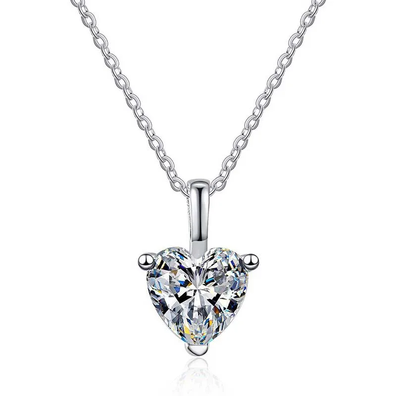 

1ct Heart Moissanite Necklace Women 925 Sterling Silver D VVS1 Lab Diamond Charm Necklace Pass Tester with Gra Platinum Plated