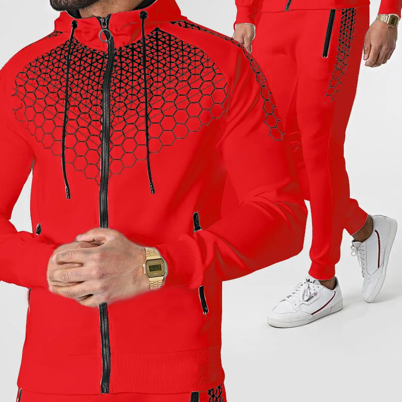 2023 Spring and Autumn New Men's Zipper Jacket+Jogging Pants 2PCS Sportsuits Male Honeycomb Casual Suit Autumn Gyms Sweat Suits