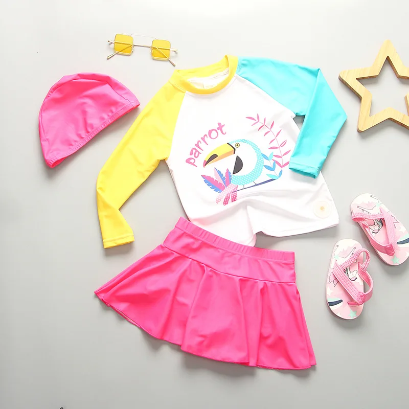 Children Swimming Suit Long Sleeve Girls Swimwear UPF50+ UV Protection Beach Clothes Girl Rash Guard Surfing Bathing Suit Kids