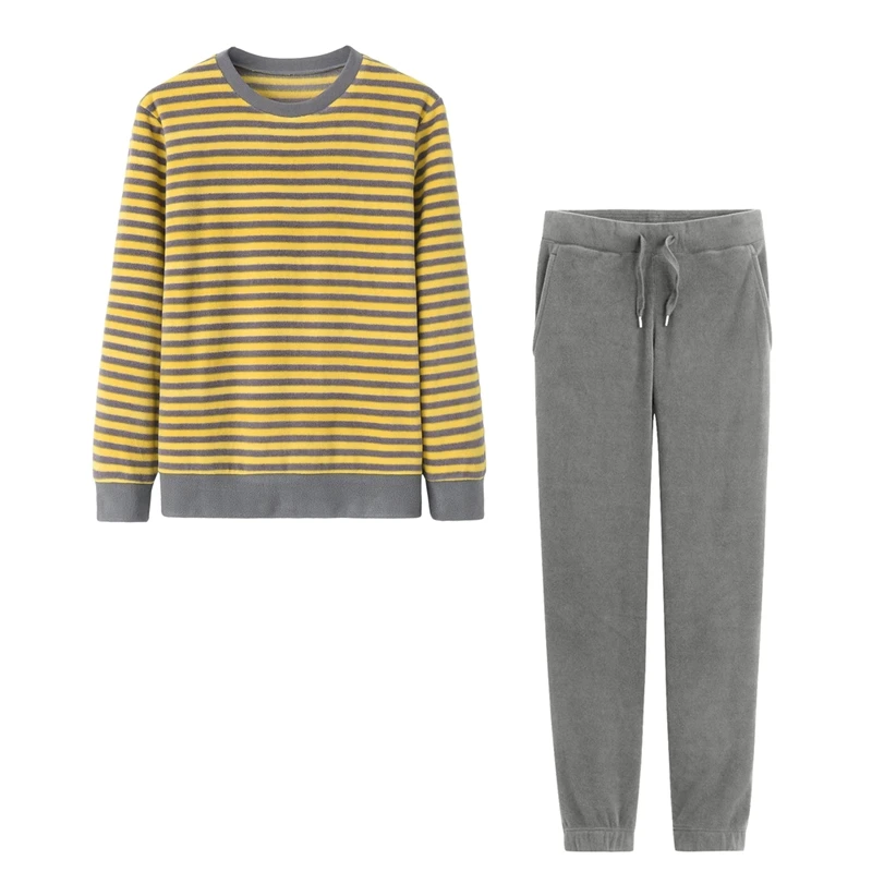 Autumn and Winter Polar Fleece Home Wear Set Men's Fleece-lined Thickened Living Clothes Double-sided Plush Pullover P...