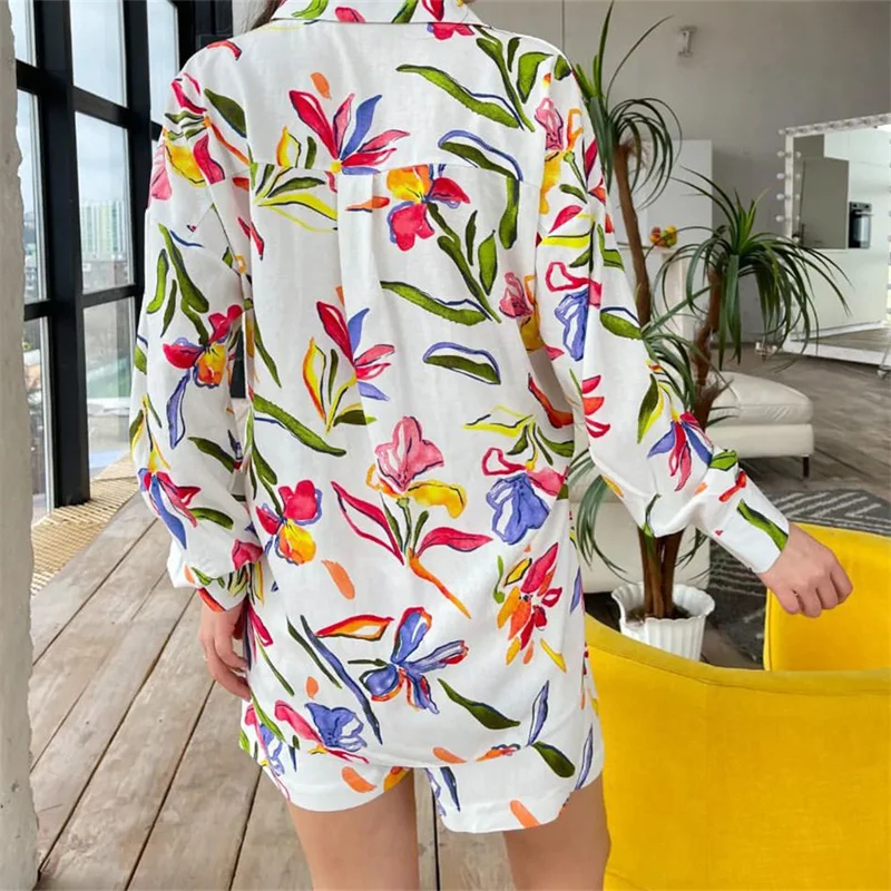 Hirigin женские шорты из 2 предметов рубашки с длинными рукавами и принтом