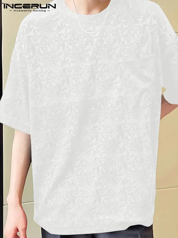 

Fashion Men T Shirt Jacquard 2022 O-neck Short Sleeve Loose Casual Men Clothing Streetwear Cozy Leisure Camisetas S-5XL INCERUN