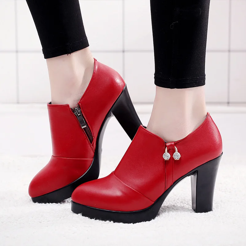 Deep Mouth Split Leather Shoes Woman High Heels 2023 Autumn Pointed Toe Pumps Women Office Shoes Small size 32 43