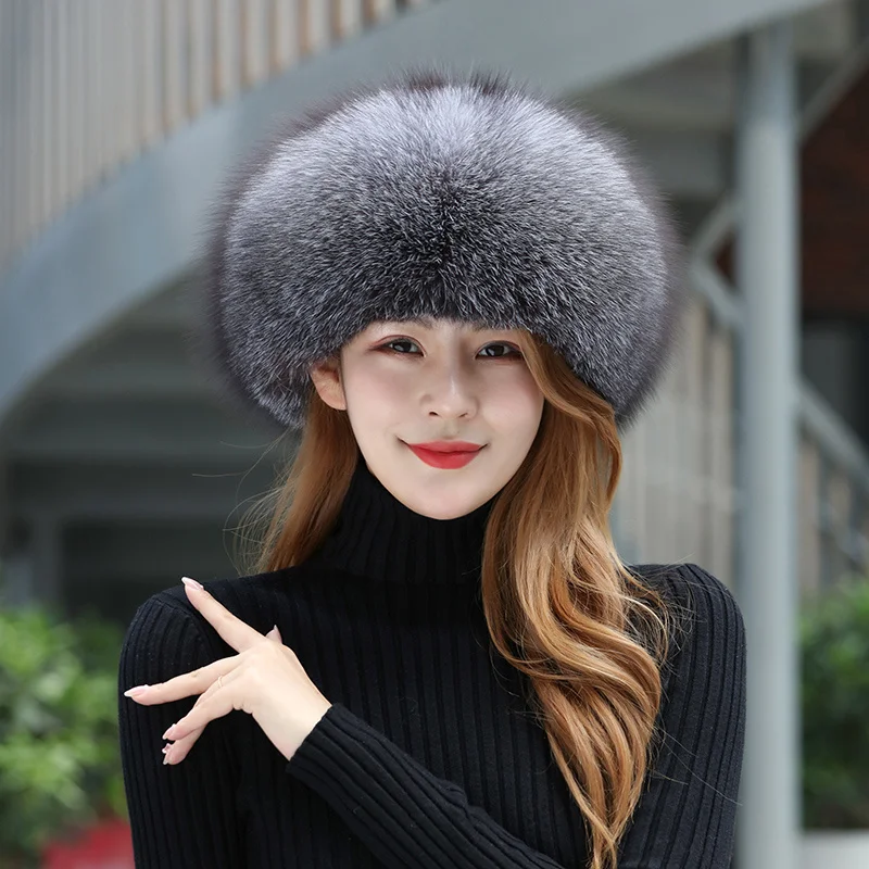 100% Natural Fox Fur Russian Hat Ushanka Women Winter Warm Fluffy Popular Style Female Tail Cap Fashion Real Fur Hat