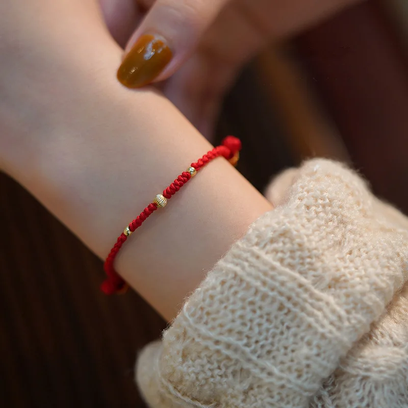 

Ruifan This Animal Year Lucky Gold Plated Beads Red Rope Chain Handmade Braided Woven Bracelets for Women Fashion Jewelry YBR790