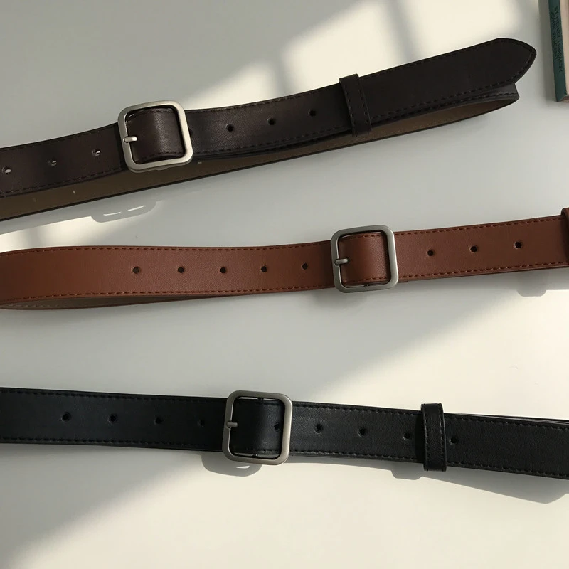 

1 Pc New Women PU Leather Belt Square Buckle Pin Buckle Jeans Belt Retro Trend Solid Buckle Head Black Belt