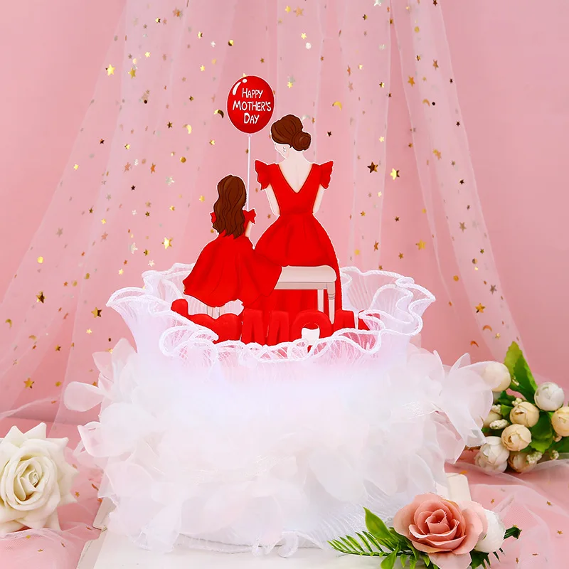 

New Back View Happy Mother's Day Cake Topper Girl Best Mom I Love Mom Cake Decoration Party Supplies Cake Decorating Tools