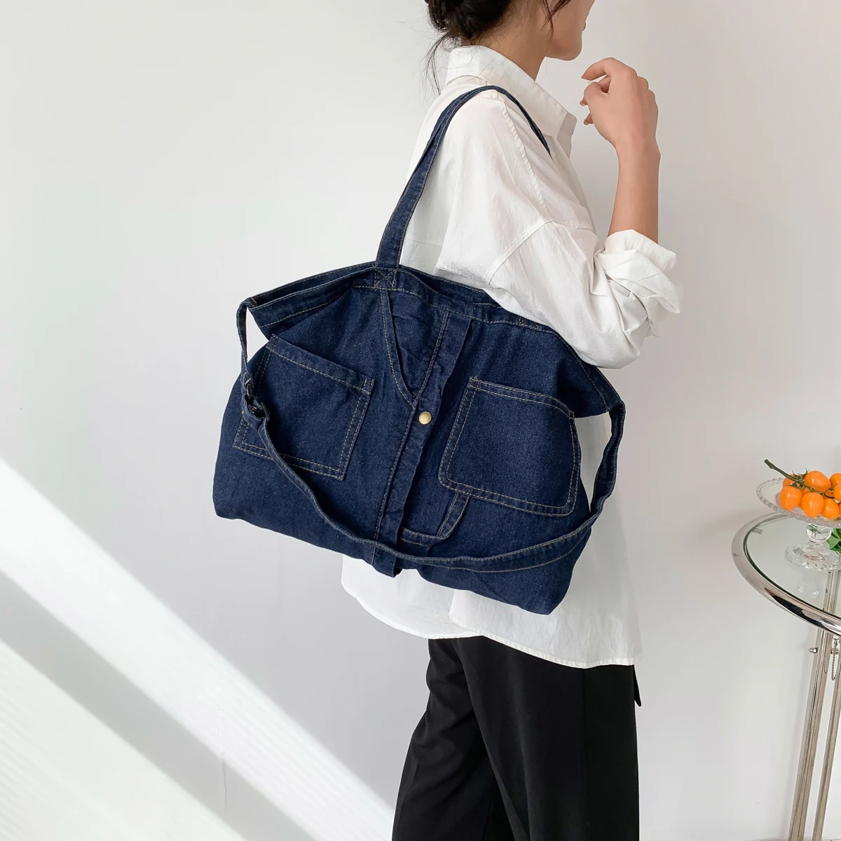 

Denim Women's Bag Eco Bag Korean Shopper Pockets Large Canvas Messenger Bag Y2K Jeans Shoulder Cross Bag Designer Handbag Ladies