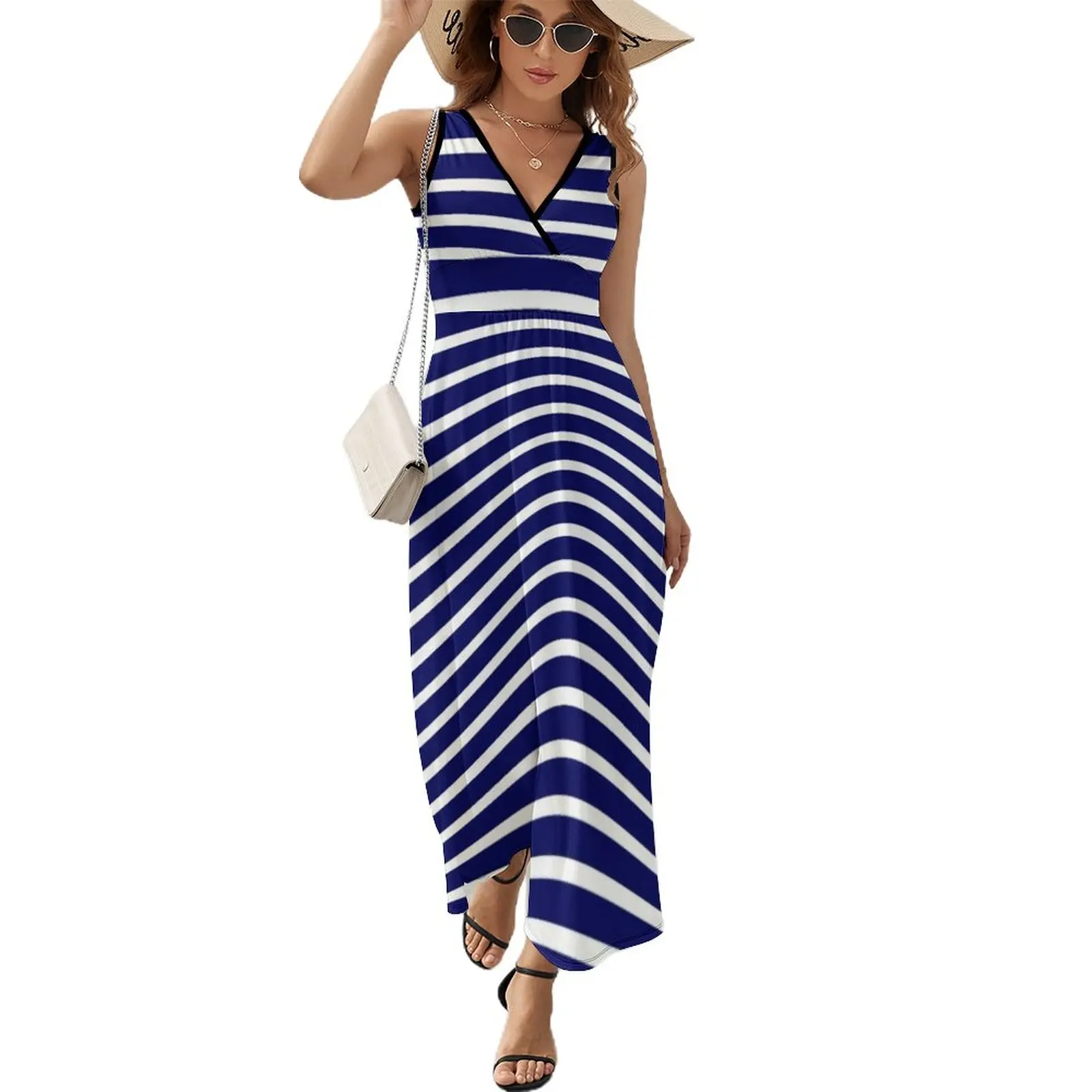 

Blue White Striped Dress Summer Nautical Stripes Pattern Trendy Maxi Dress Summer Street Wear Oversize Bohemia Long Dresses