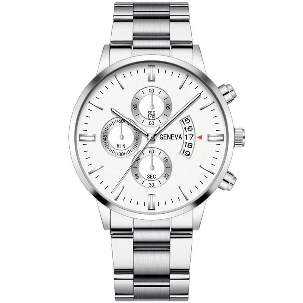 New Geneva Leisure Business Men's Watch Fashion Three Eyes Military Quartz Watch Stainless Steel Waterproof Gentleman Wristwatch images - 6