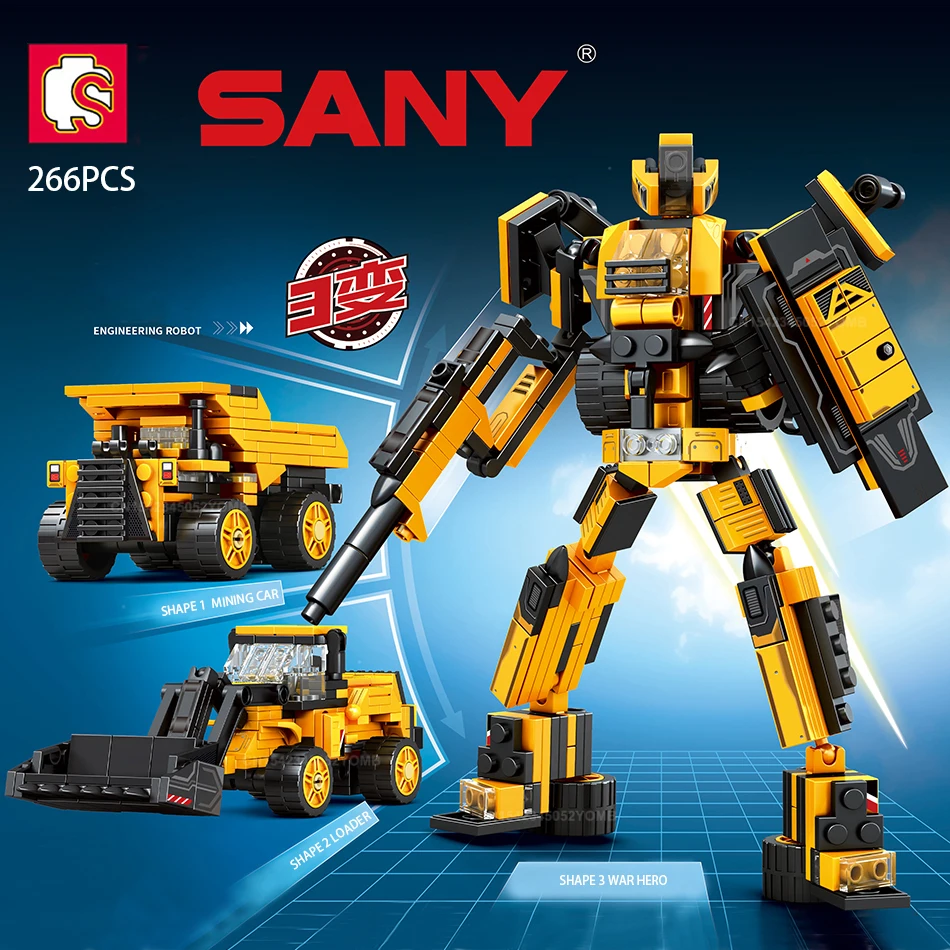 SEMBO 266 шт. 3 в 1 Городской деформационный автомобиль, строительные блоки, вращающиеся бульдозеры-погрузчики, автомобильные кирпичи, игрушки для детей