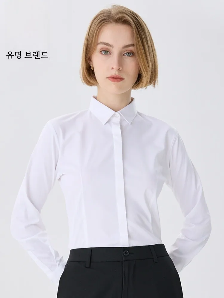 Romon 2024 New White Long sleeve Shirts Women Professional Cargo Thickened Guest look Blue Interview Slim fit Shirt |