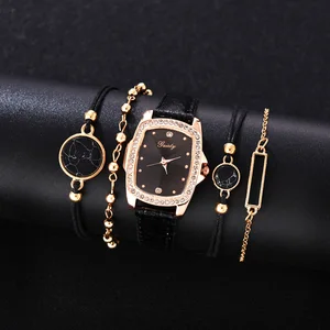 Imported 5PCS Gaiety Brand Luxury Fashion Bracelet Watch Set Women Leather Band Quartz Wristwatch Watches Lad