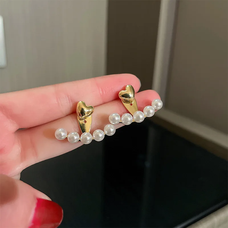 

Trendy Jewelry Sweet Heart Earrings Popular Style Delicate Design Golden Plated Simulated Pearl Earrings For Girl Party Gifts