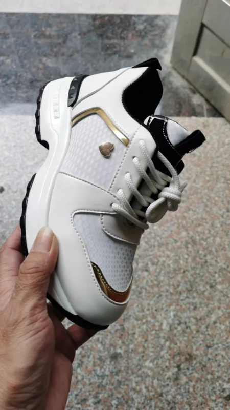 2023 New Rivet Sneakers Fashion Leather Mesh Breathable Wedge Running Shoe Casual Air Cushion Lace Women Vulcanized Shoes Couple