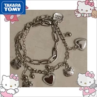 takara tomy heart shaped hello kitty cartoon cute creative sweet alloy double layer kawaii bracelet girlfriend couple gift